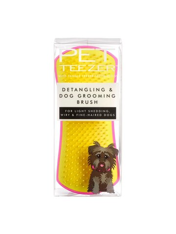 TT104 PT PET TEEZER DETANGLING & DOG GROOMING BRUSH PINK & YELLOW-1